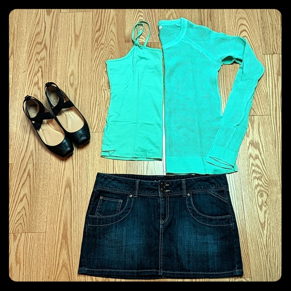 Teal pink top with matching mesh sweater